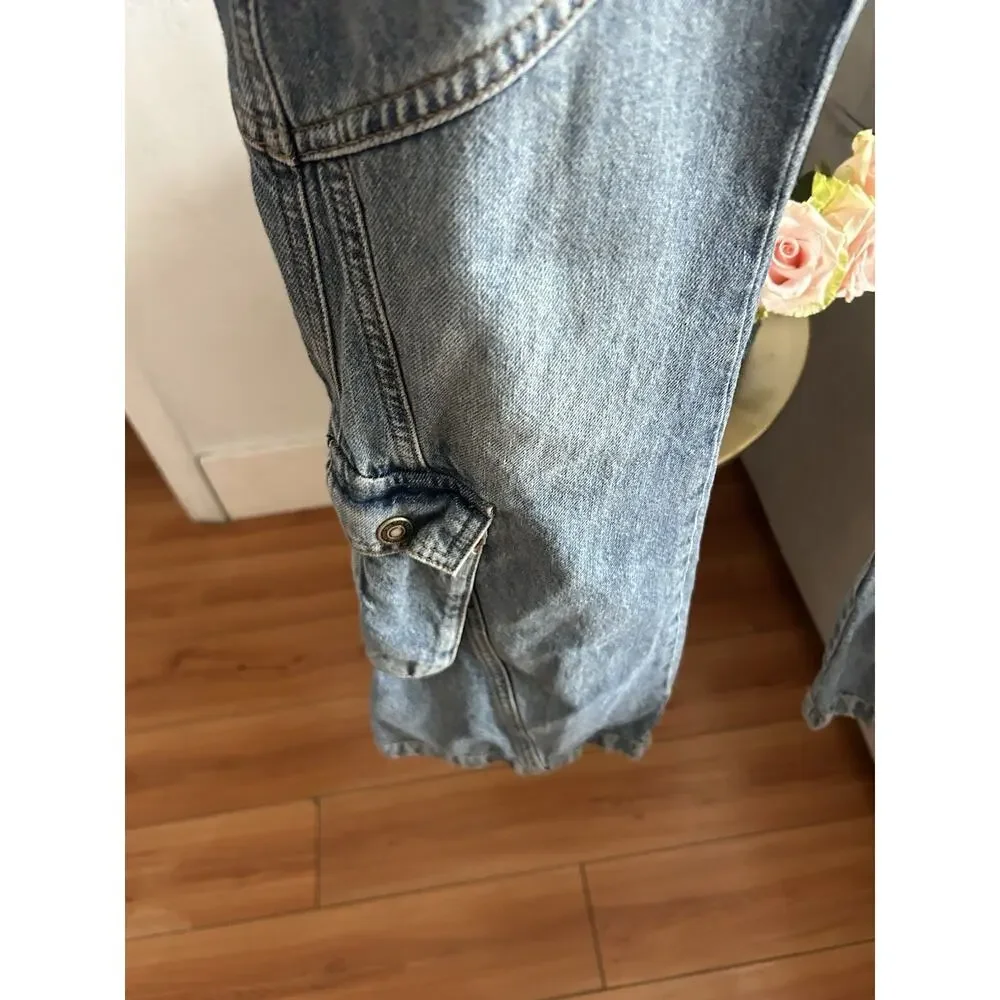 Free People Call Me Crazy Cargo Jeans 26 We The Free Grommet Waist Blue - Picture 7 of 16